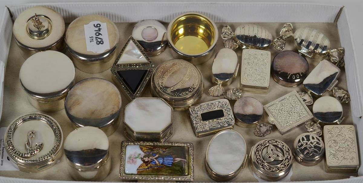 Lot 173 - Thirteen silver boxes, with English marks or English import marks, six modelled as a sweet in...