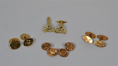 Lot 182 - Four pairs of 9 carat gold cufflinks