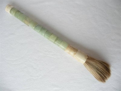 Lot 163 - A Chinese Bone Mounted Jade-Type Handled Brush, 52cm long