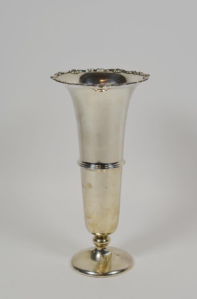 Lot 199 - A George V silver vase, by Henry Clifford Davis, Birmingham, 1923, tapering and with central reeded