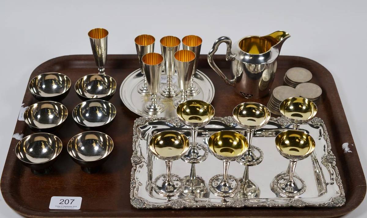 Lot 207 - A parcel-gilt silver vodka-set, with Soviet marks for Baku, mid 20th century, each piece...