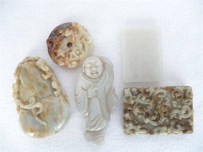 Lot 166 - A Group of Four Chinese Jade and Jadeite Items, late Qing Dynasty, comprising rectangular white...