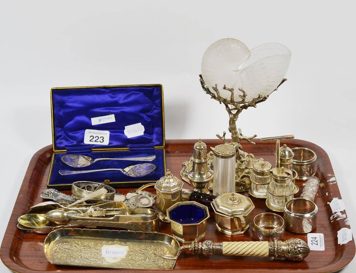 Lot 224 - A collection of plated wares, various dates and makers, including a Victorian silver and ivory...