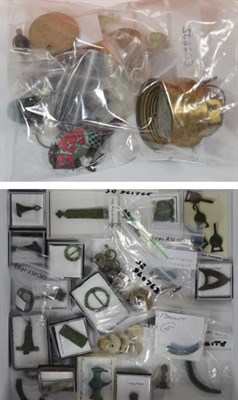 Lot 229 - A collection of metal detecting finds, including assorted Roman, Medieval and later bronze...