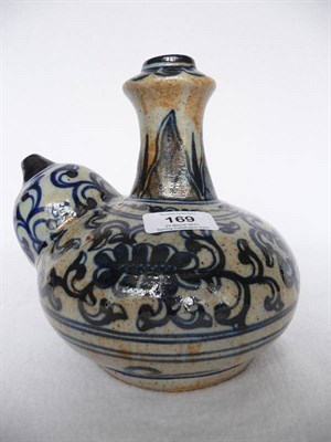 Lot 169 - A Persian Faience Kendi, 18th/19th century, after a Ming original, of squat bulbous form with...