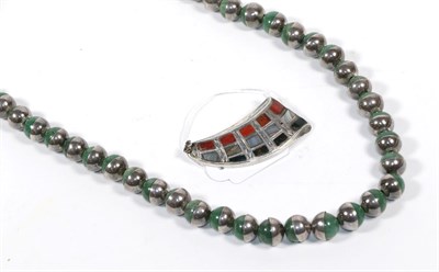 Lot 249 - An aventurine quartz necklace, spherical aventurine quartz beads with white metal cup mounts,...