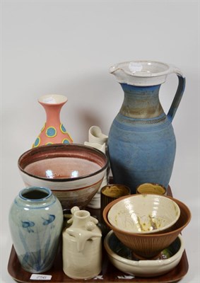 Lot 256 - Studio pottery, including Tracey Birchwood Raku bowl, pair of porcelain vases etc (one tray)