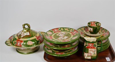 Lot 260 - A 19th century green and orange Ironstone large tureen and cover, four low comports and other...