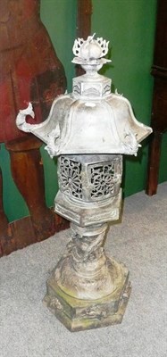 Lot 172 - A Japanese Bronze Lantern, late 19th century, the hexagonal domed cover with ball finial and...