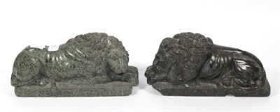 Lot 328 - Matched pair of carved marble canova lion figures