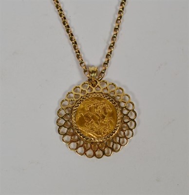 Lot 337 - A George V sovereign dated 1927 mounted as a pendant on chain, chain length 43.5cm