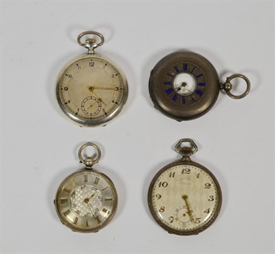 Lot 339 - Silver half hunter pocket watch, and three others