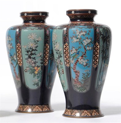 Lot 179 - A Pair of Japanese Cloisonné Enamel Vases, Meiji period (1868-1912), of hexalobed baluster...