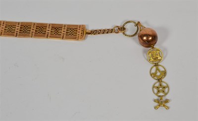 Lot 360 - A rose colour fob chain and Masonic ball, length 22cm