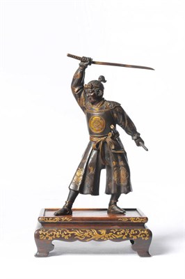 Lot 181 - A Japanese Parcel Gilt Bronze Figure of a Samurai Warrior, Meiji period (1868-1912), in the...