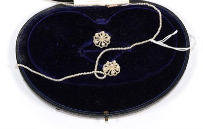 Lot 369 - A seed pearl necklace with cluster pendant attached, clasp stamped '9C', length 40cm; and a similar