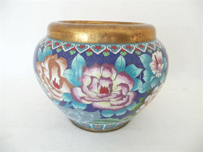 Lot 182 - A Japanese Cloisonné Jardinière, early 20th century, of globular form with gilt rim over...