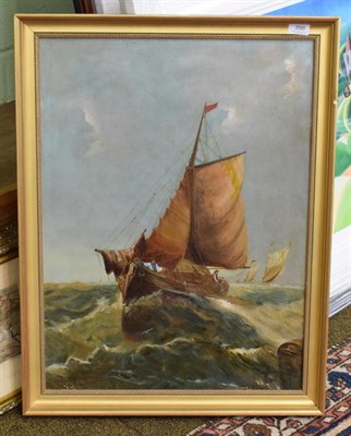 Lot 398 - J Leaver (19th/20th century) Fishing boats in open waters, signed and dated 1889, oil on...