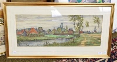 Lot 399 - A B Donaldson (19th/20th century) Dutch canal scene with grazing cattle, signed, watercolour