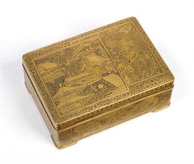 Lot 186 - A Japanese Gilt Metal Rectangular Box, Meiji period (1868-1912), the hinged top with two...