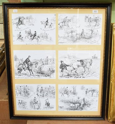 Lot 432 - Hogarth type frame containing six hunting pictures