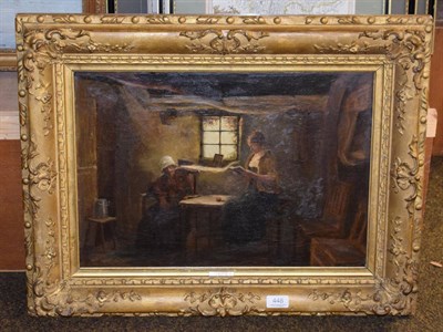 Lot 448 - John Wallace (19th century) Cottage interior with figures, oil on canvas