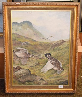 Lot 451 - British School 20th century, Ptarmigan in Highland Landscape, oil on canvas, 61cm by 45cm