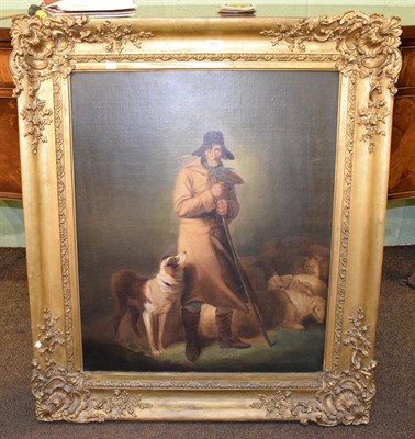 Lot 459 - British School, (19th century), A shepherd and sheep dog with the flock, oil on canvas