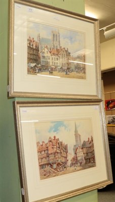 Lot 474 - Pierre Le Boeuff (1873-1961) Continental town scenes, a pair, signed, watercolours, 27.5cm by...