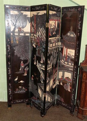 Lot 491 - A Chinese lacquer four-fold screen