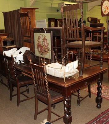 Lot 504 - Oak extending table, six chairs, oak sideboard and hall table (9)