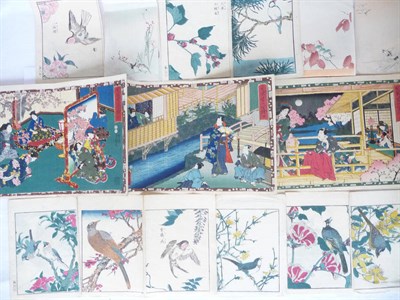 Lot 195 - A Japanese Album of Woodblock Prints, Meiji period, with various garden, interior and river scenes