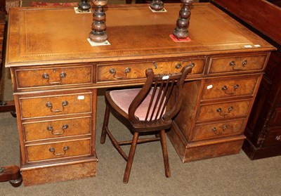 Lot 531 - Reproduction burr walnut double pedestal desk and a lyre back bedroom chair (2)