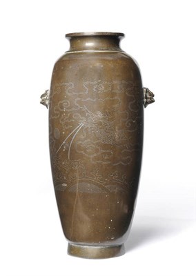 Lot 197 - A Chinese Bronze Vase, Shisou mark, perhaps 17th/18th century, the short neck over a shoulder...