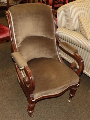 Lot 555 - A William IV Mahogany Open Armchair, 2nd quarter 19th century, recovered in brown velvet, the...