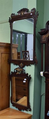 Lot 593 - George III mahogany and parcel gilt mirror (a.f.), 74cm high and a George III style mahogany...