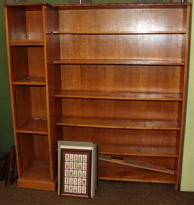 Lot 595 - Carved oak bookcase of breakfront form, with nine adjustable shelves, 159cm wide and a group of...