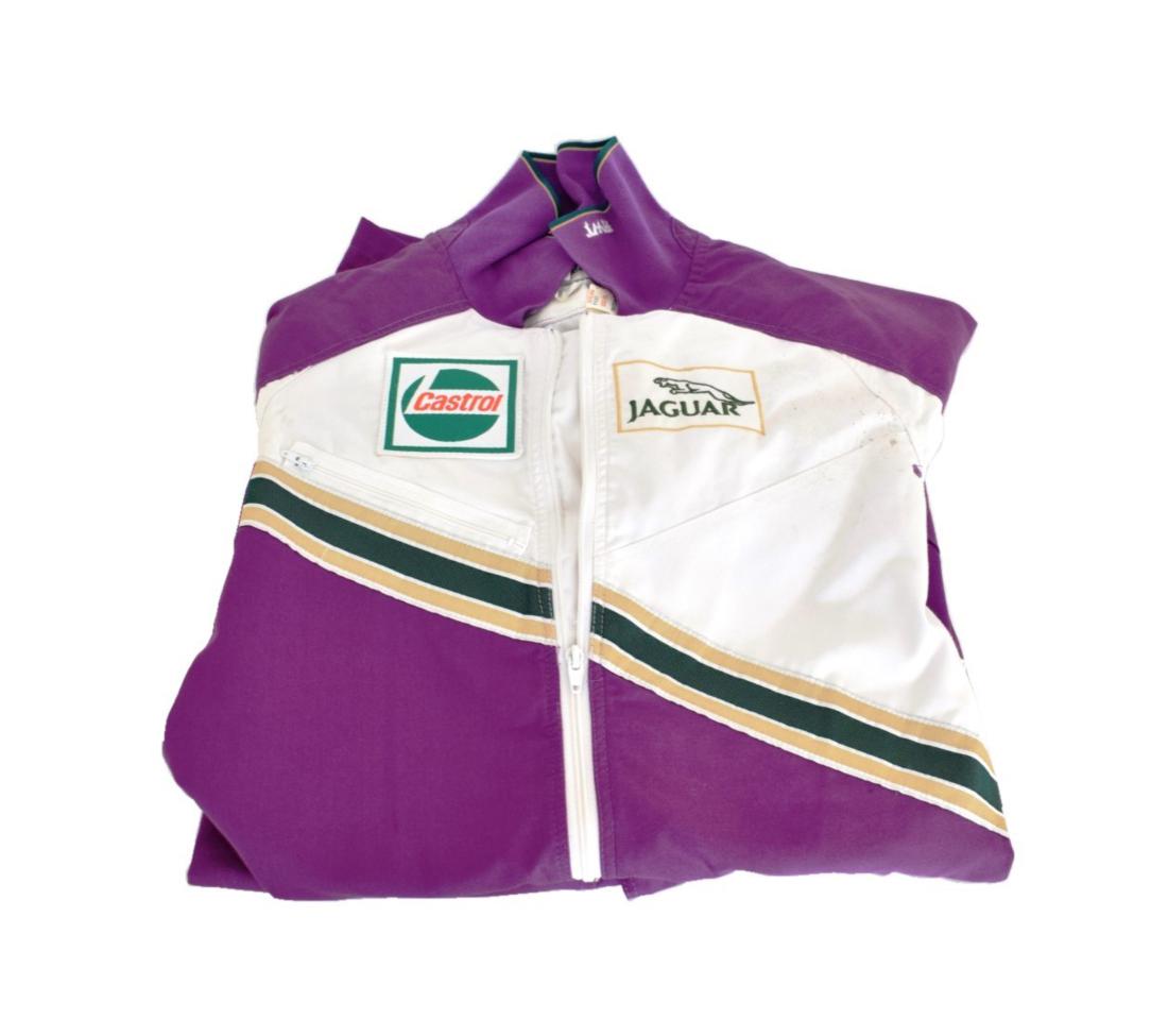 Lot 3113 - A 1980's Jaguar Race Suit, in purple and white with Castrol badge, labelled size M and PC/770/E