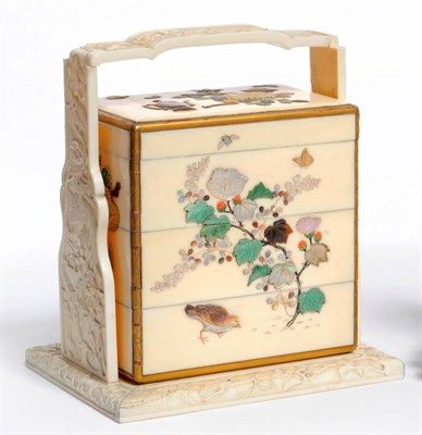 Lot 210 - A Japanese Shibayama Nest of Three Rectangular Boxes and a Cover, Meiji period (1868-1912),...