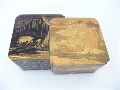 Lot 211 - A Japanese Lacquer Box and Cover, Meiji period (1868-1912), modelled as two overlapping boxes...