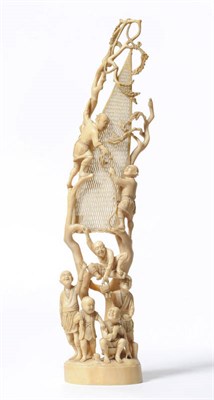 Lot 222 - A Japanese One Piece Carved Elephant Ivory Figure Group, late Meiji period (1868-1912), as six...