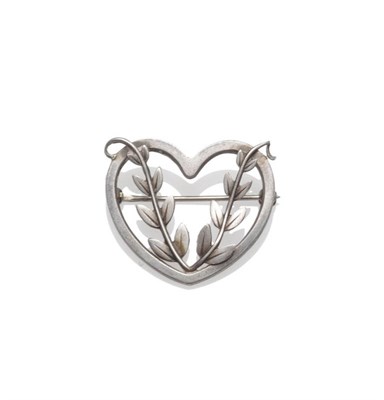 Lot 255 - A Silver Brooch, by Georg Jensen, a heart and sprig motif, stamped to the reverse '242 B', measures