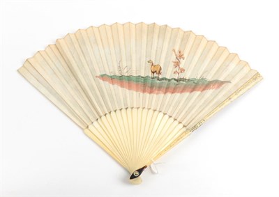 Lot 2017 - Europa and the Bull: A Very Slender Early 18th Century Ivory Fan, the guards delicately piqué with