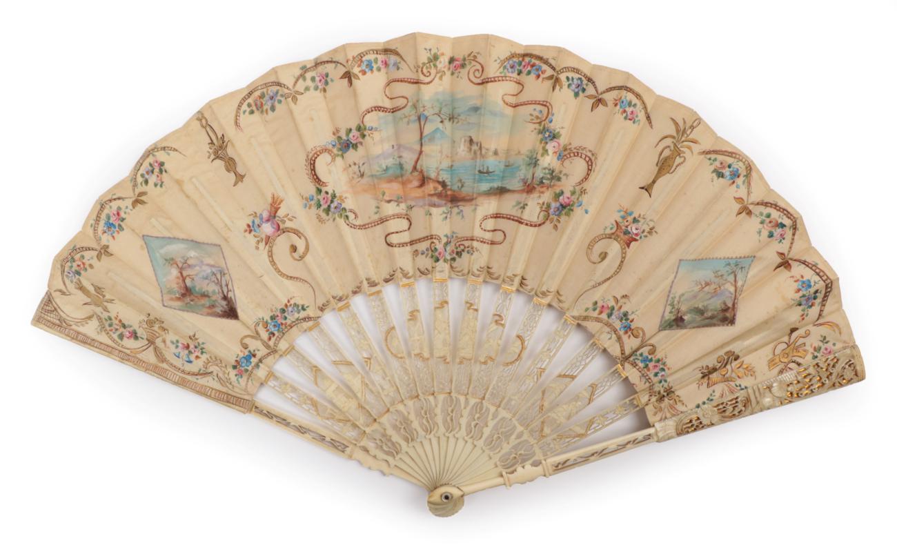 Lot 2019 - A Mid-18th Century Ivory Fan, the monture well carved, deep carving to the upper guards with...