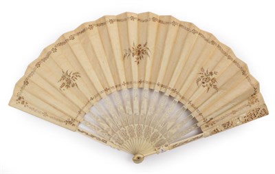 Lot 2019 - A Mid-18th Century Ivory Fan, the monture well carved, deep carving to the upper guards with...