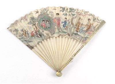 Lot 2020 - A Fine Early 18th Century Ivory Fan, dated 1740's, the monture relatively plain save for gentle...