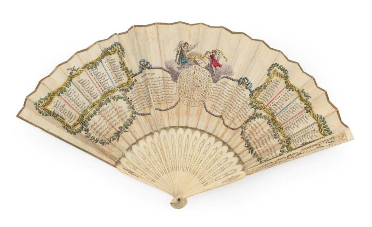 Lot 2023 - The Oracle, Book of Fate: A Circa 1800 Printed Fan, the monture of bone, lightly carved and...