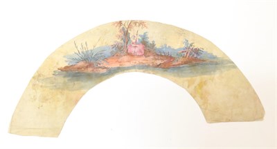 Lot 2041 - An Offering to Cupid: An Unmounted Fan Leaf, finely painted with two couples in a countryside...