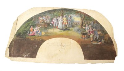 Lot 2043 - Don Quixote, The Noces De Gamache: An Unmounted Painted Fan Leaf, with a scene from the second part