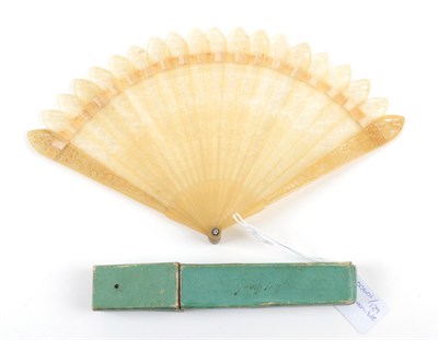Lot 2049 - A Very Fine Circa 1820's Pale Horn Brisé Fan, the sticks delicately and intricately carved and...